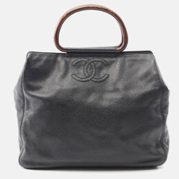 Chanel Wooden Handle Black Calfskin Tote Bag 1210465