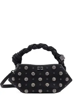 Ganni mini Bou flower-embellished stud tote bag 31244573
