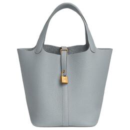 Hermes Сумка-корзина Clemence из телячьей кожи Picotin Lock, сумка-ведро, женская, размер 8U, синяя, ледниково-голубая h060991cc8u