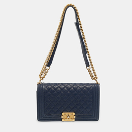 Chanel Navy Blue Caviar Quilted Leather Medium Boy Flap Bag 1211318