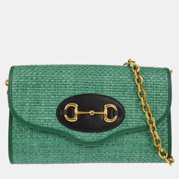 Gucci Green Straw Horsebit Chain Shoulder Bag 1211034