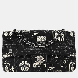 Chanel Black Satin Airline Medium Classic Double Flap Shoulder Bag 1211100