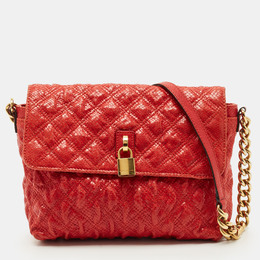 Marc Jacobs Red Quilted Snake Embossed Leather Flap Padlock Shoulder Bag 1211141