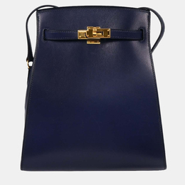 Hermes Kelly Sport Navy Blue Box Calf Shoulder Bag PM 1211105