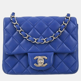 Chanel Blue Lambskin Mini Classic Square Flap Shoulder Bag 1211098