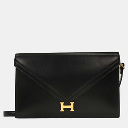 Hermes Lydie Black Box Calf 2way Clutch Shoulder Bag 1211093