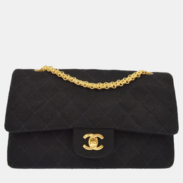 Chanel Black Cotton Medium Classic Double Flap Shoulder Bag 1211091
