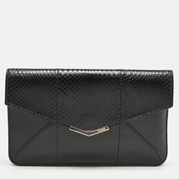 Fendi Black Leather and Snakeskin 2Jours Envelope Clutch 1210921