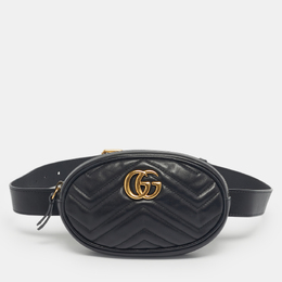 Gucci Black Matelassé Leather GG Marmont Belt Bag 1211115
