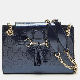 Gucci Navy Blue Guccissima Patent Leather Small Emily Chain Shoulder Bag 1210965