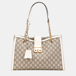 Gucci Beige Brown Large GG Supreme Padlock Tote 1210918