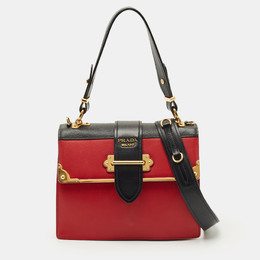 Prada Red/Black Leather Cahier Flap Shoulder Bag 1210891
