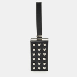 Karl Lagerfeld Black Leather NYC Choupette Pearl Embellished Clutch 1210865