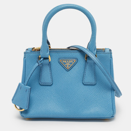 Prada Blue Saffiano Lux Leather Micro Double Zip Tote 1210832