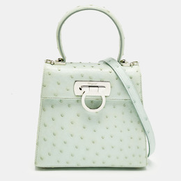 Salvatore Ferragamo Ghiacciaio Blue Aura Ostrich Small Iconic Top Handle Bag 1210855