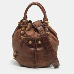 Balenciaga Brown Leather GGH Pompon Hobo 1210444