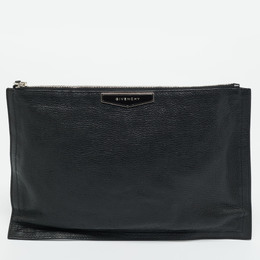 Givenchy Black Leather Antigona Flat Zip Clutch 1210278