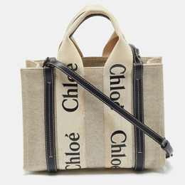 Chloe Black/Beige Canvas and Leather Small Woody Tote 1206504