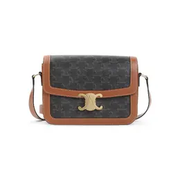 Celine-Tan Brown Textile Triomphe Classique Shoulder Bag-Donna 52555980112212