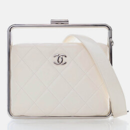 Chanel White Lambskin Metal Bar Flap Bag 1211616