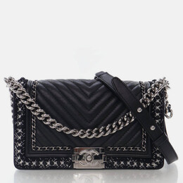 Chanel Medium Braided Chain Around Black Calkskin Boy Bag 1211614