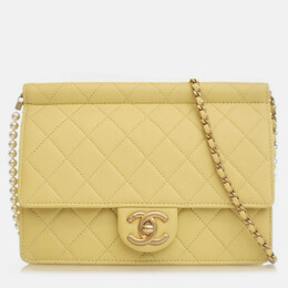 Chanel Medium Yellow Lambskin Chic Pearls Flap Bag 1211602