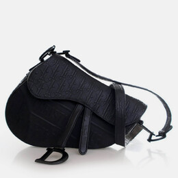 Christian Dior Medium Oblique Embossed Black Calf Leather Saddle Bag 1211605