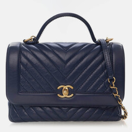 Chanel Blue Calfskin Top Handle Flap Bag 1211611