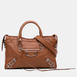 Balenciaga Brown Small Chevre Motocross Classic Metallic Edge City Satchel 1211784