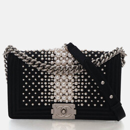 Chanel Medium Pearl Embellished Satin Boy Bag 1211551