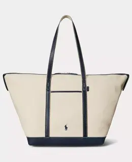 Женская большая сумка-шоппер из парусины с кожаной отделкой Polo Ralph Lauren, белый 21985226 | ecru/navy