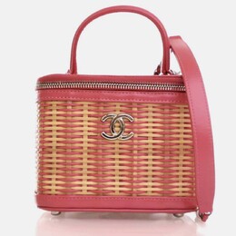 Chanel Take Away Vanity Small Pink Raffia Top Handle Bag 1207813