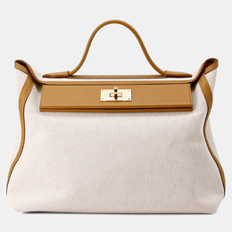 Hermes 24/24 Sac Van Quatre 35 Sesame Ecru Toile H Swift Leather Shoulder Bag 1209221