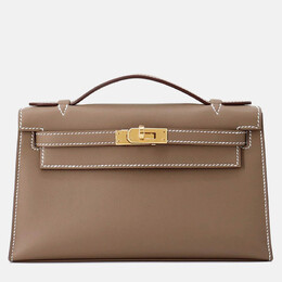 Hermes Pochette Kelly Etoupe Swift Leather Bag 1212131