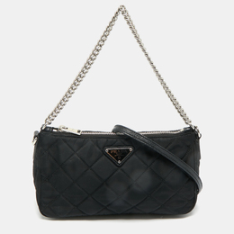 Prada Black Quilted Nylon and Leather Convertible Crossbody Bag 1211710