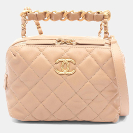 Chanel Matelasse Small Bowling Hand Shoulder Bag Leather Beige 1212245