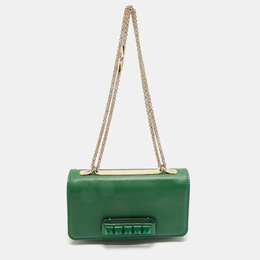 Valentino Green Leather Rockstud Va Va Voom Chain Clutch 1211706