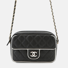 Chanel Matelasse Black/White Lambskin Chain Clutch Bag 1212085