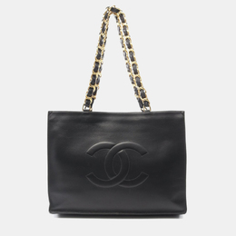 Chanel Cc Logo Chain Shoulder Tote Bag Lambskin Black 1212225