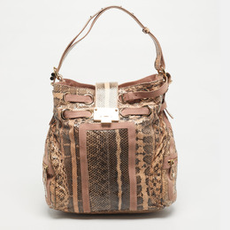 Jimmy Choo Pink Watersnake Leather and Suede Buckle Tote 1211892