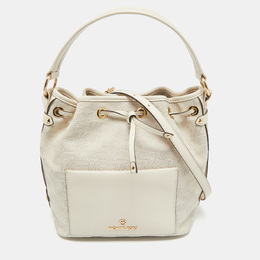 Michael Kors Natural Logo Jacquard Canvas Medium Maeve Bucket Bag 1211342