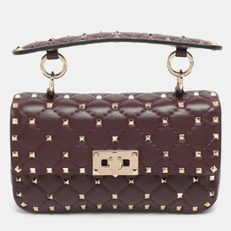 Valentino Burgundy Quilted Leather Small Rockstud Spike Chain Shoulder Bag 1211333