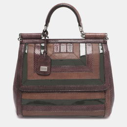 Dolce & Gabbana Dolce and Gabbana Multicolor Python/Lizard Embossed Leather Large Miss Sicily Top Handle Bag 1211150