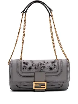 Fendi 2000-2010 Embroidered Lace Leather Baguette Chain shoulder bag 32042377