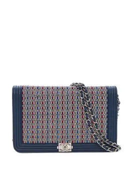 Chanel 2016-2017 Crystal Embellished Lambskin Boy Wallet On Chain crossbody bag 32052679