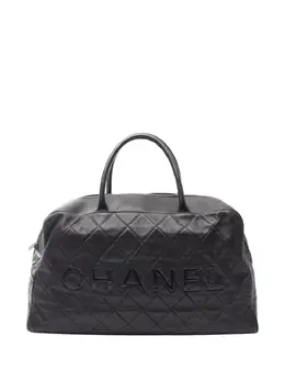 Chanel 2000-2002 Large Quilted Caviar and Patent Logo Bowler Bag travel bag 32054670