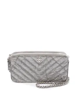Chanel 2018 Chevron Metallic Lambskin Double Zip Wallet on Chain crossbody bag 32026806