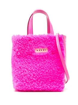Marni logo-patch shearling tote bag 21008896