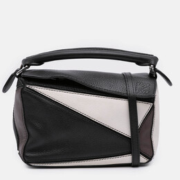 Loewe Black White Mini Tricolor Calfskin Puzzle Satchel 1212560