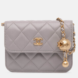 Chanel Grey Mini Lambskin Pearl Crush Clutch On Chain 1212631